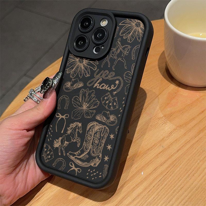 A Black Classic Western Boot Pattern Case for iPhone 17 Pro Max 16 16e 15 14 Plus 13 12 Mini 11 Air X XS Pattern Soft TPU Rubber Camera Protection Rugged Mobile Phone Cover Gift 2D printing