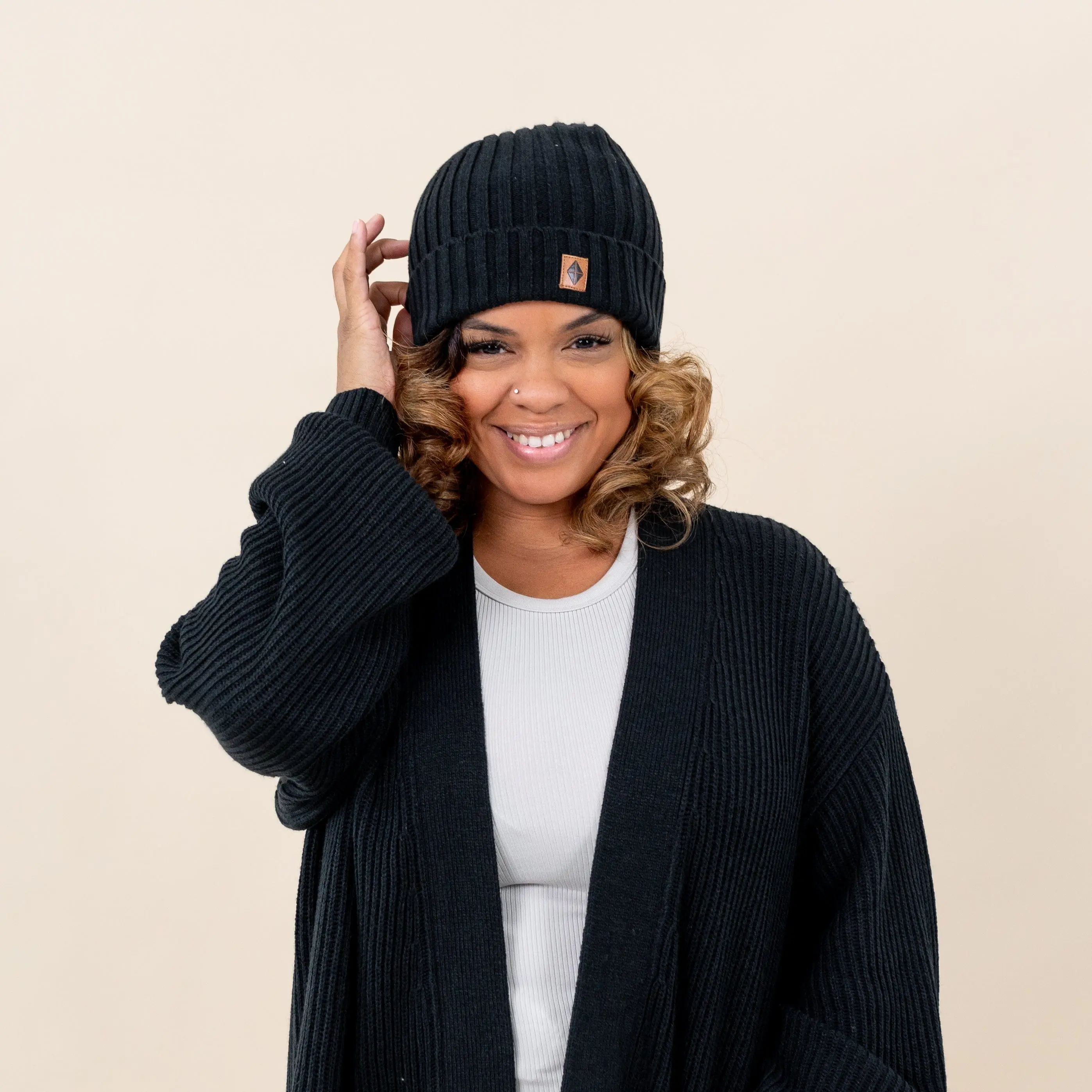 Chunky Knit Adult Ribbed Beanie in Midnight Chunky Knit Adult Ribbed Beanie in Midnight