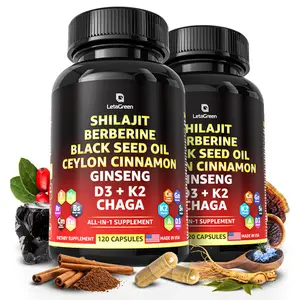 LetaGreen Pure Himalayan Shilajit Capsules - Shilajit 10,000mg with Black Seed Oil 1000mg Berberine 2000mg Cinnamon 1000mg Ginseng 1000mg Chaga 500mg (240 Count) - Energybooster for Men & Women Dietary Edible Supplement Healthcare Fitness seamoss