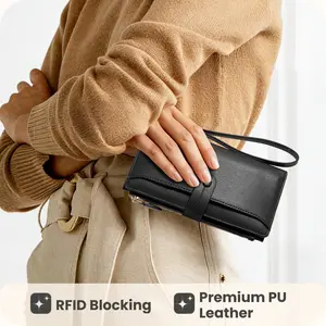 Women's Wallets RFID Blocking VTLASK  Leather Trifold Clutch Wallet Credit Card Holder Ladies Travel Wallet Purse with Pen Holder Adjustable Detachable Phone Lanyard Wallet