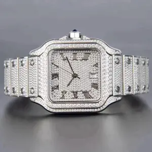 High-quality diamond-studded automatic waterproof square men's watch with Roman numerals, gift, diamond watch, new model