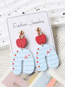Graduation Season Teacher Appreciation Acrylic Soft Clay Earrings, Jewelry Gift, Apple Geometric Arch Notebook Printed Ear Decorations