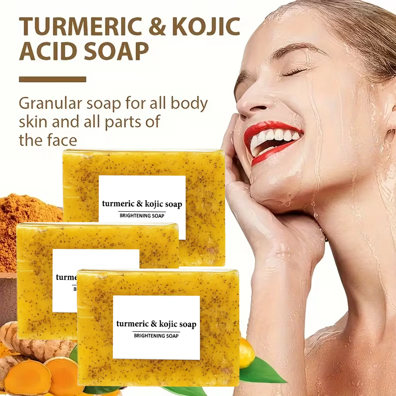 3-Pack Kojic Acid and Turmeric Soaps, Turmeric Soap for Spots Remover, Honey Lemon Turmerics Kojic Soap Bar for Face and Body, Evens Skin Tone Deep Cleansing Moisturizing