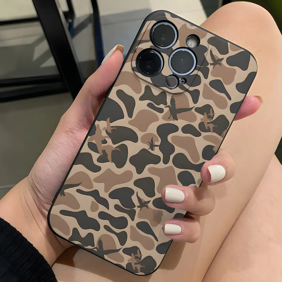 Camo Duck Pattern Phone Case , Soft Silicone , Fully Protected and Shockproof For iPhone 17 16 15 14 13 12 11 Pro Max Plus Air XSMAX 17E Cover Girl Sitka