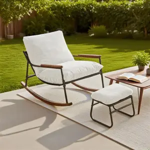Virplik White Outdoor Rocking Chair Set with Matching Ottoman Ergonomic Comfortable Single Sofa for Balcony Patio Living Room Folding Adirondack Chair Set with Ottoman