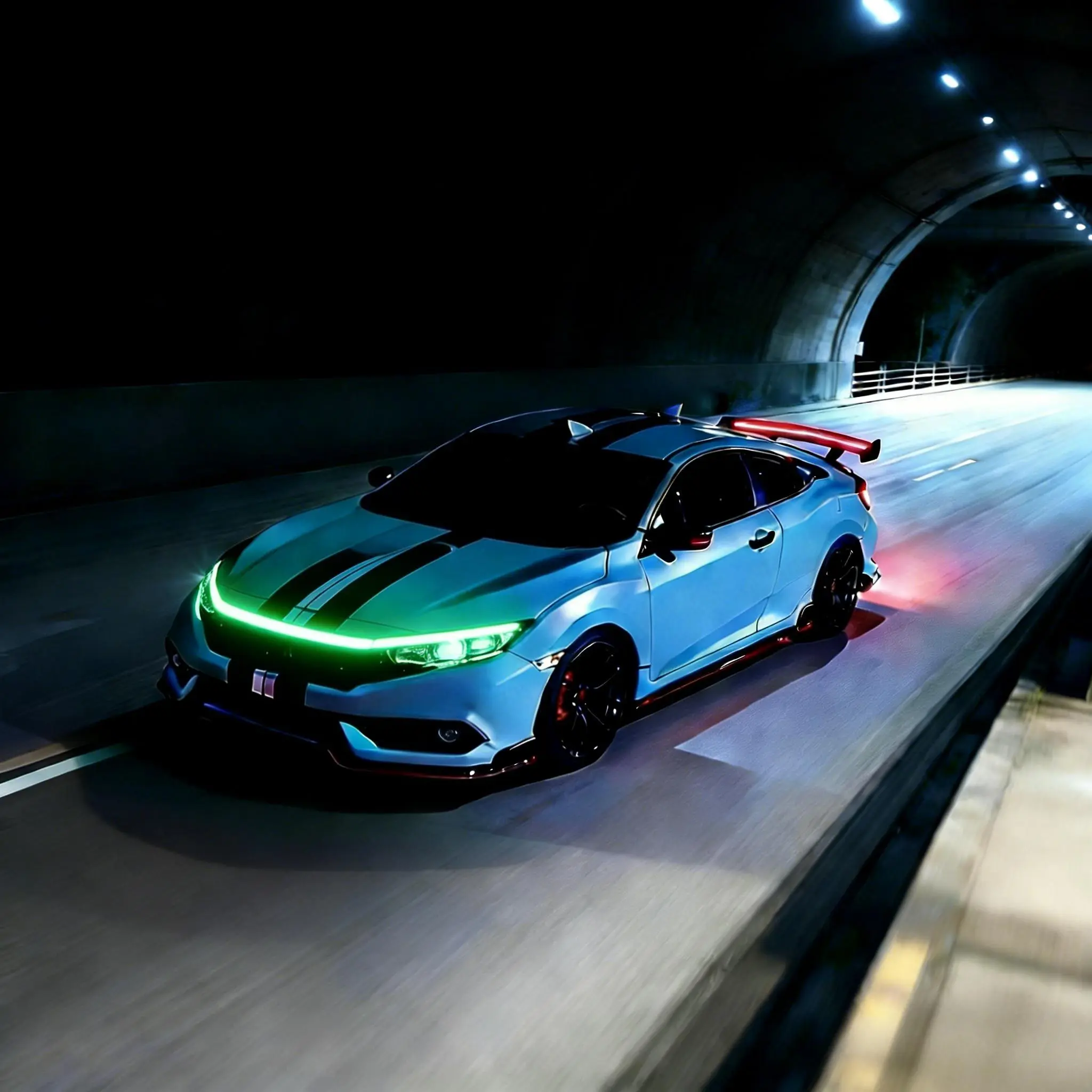 Green hood light +Red Carbon Fiber Tail Light