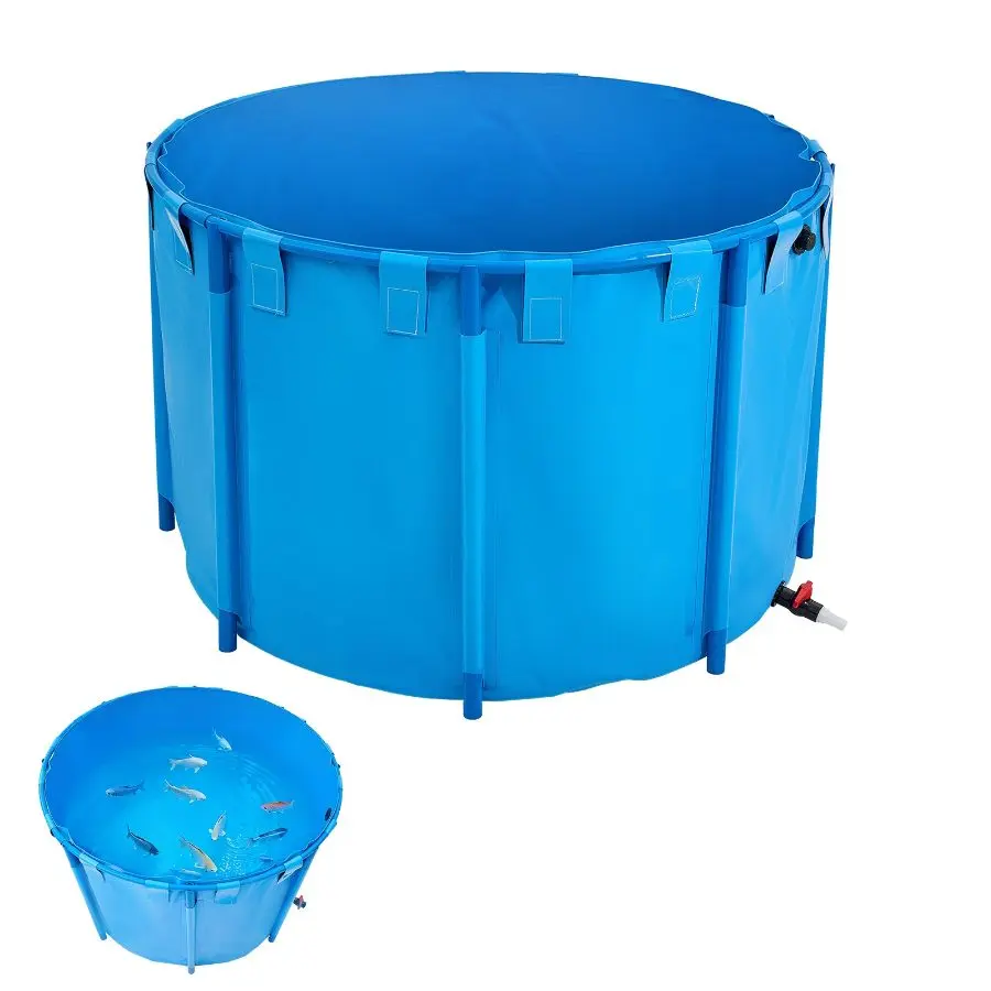 VEVOR Above-Ground Canvas Fish Pond, 448.8 Gal Leak-Proof Stitching Foldable PVC Fabric Tank, Round Portable Koi/Crab Tank with Stable Frame & Quick Water Drainage Valve, for Aquaculture (Blue), Crabs, 448.8 Gallons