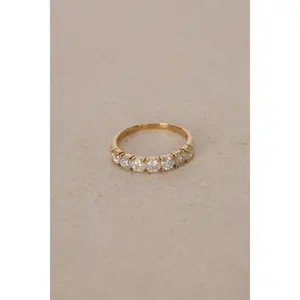 Pre-owned 1990s 18K Yellow Gold Diamond Band Ring, Size US 6.5 Drop 23