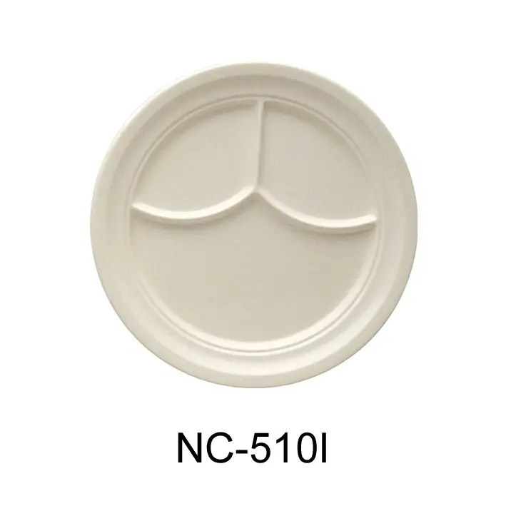 9 in. Compartment Collection 3-Compartment Plate - Melamine, Ivory - Pack of 24
