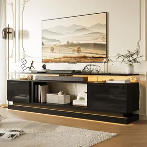 【TV STAND ONLY】ONEINMILT 70 Inch Modern TV Stand with Storage Sleek Black Media Console for Living Room & Bedroom LED Lit Fits Up to 70 TVs
