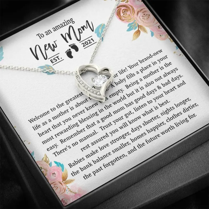 Personalized To An Amazing New Mom 2021 Necklace, Heart Diamond Necklace, Gift For New Parents, First Time Mom Gift, Gift Jewelry, New Mommy Gift