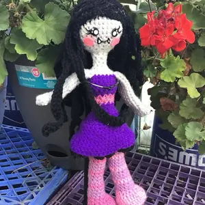 Vampire Queen Crochet Doll with Purple Dress and Pink Boots Handmade Halloween Decor