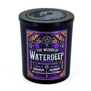 The Wizard of Waterdeep - 8oz Scented BG3 Candle - Seaside Air, Spellbooks, Oak, Lavender - Natural Coconut Wax - 35h Burn Time - Gaming Decor