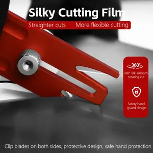Kunaisi Professional 360° Rotating Film Cutting Tool, Safety Hidden Blades for Car Packaging, Dyeing, Crafts, Includes 10 Blades, Aluminum Alloy