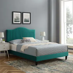 Modway Juniper Channel Tufted Performance Velvet Full Platform Bed in Teal