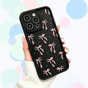 Cute Pink Bow Pattern Phone Case, Girly Coquette Style Shockproof Full Coverage Cover for iPhone 17 16E 15 Plus 14 13 12 11 Pro Max
