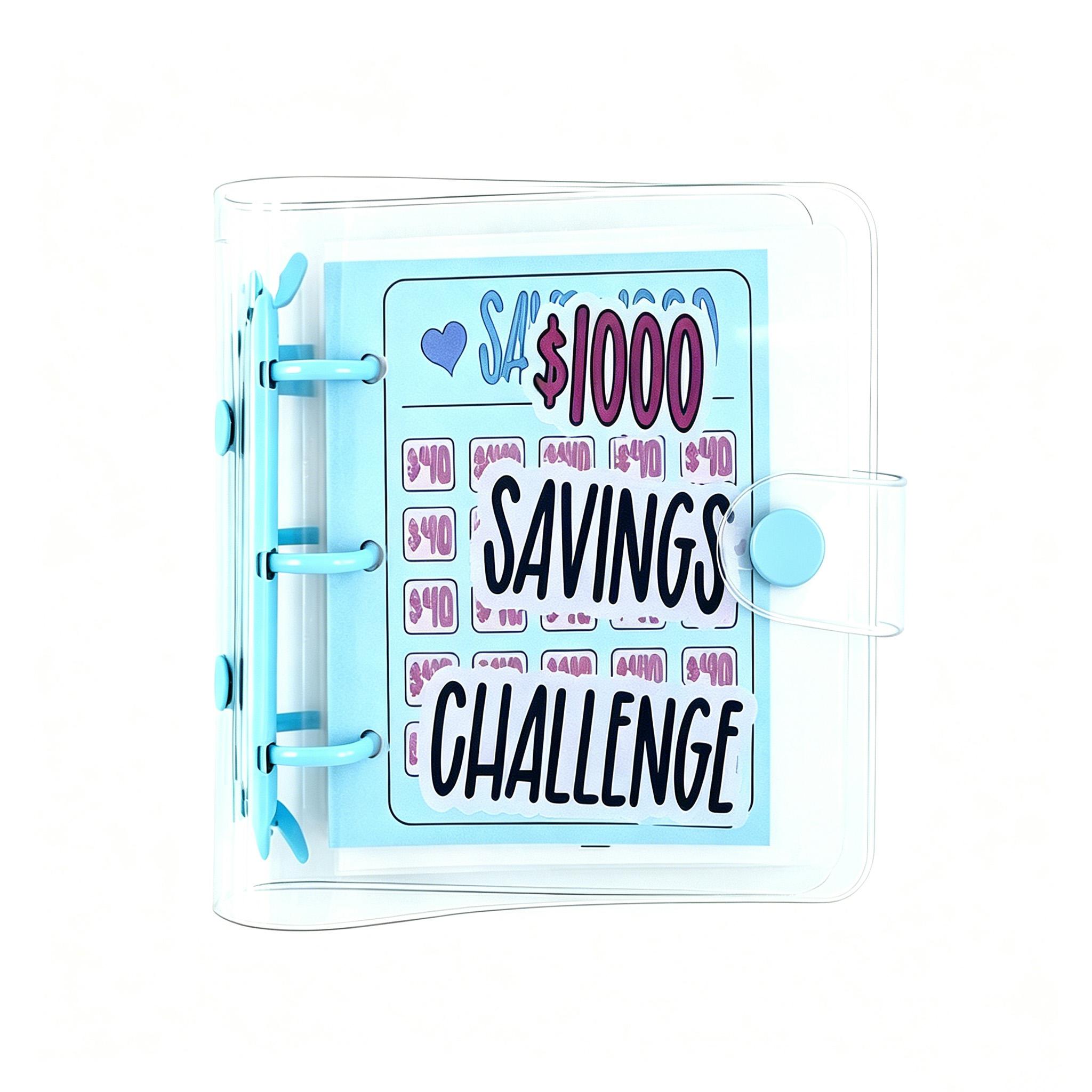 Mini Blue $1000 Savings Challenge Binder with 25 Cash Stuffing Envelopes, Portable Personal Budget Planner Tool for Finance Beginners multi-purpose