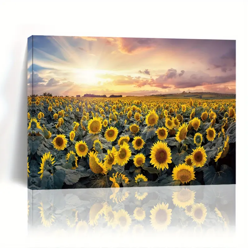 Charming Sunset Sunflower Canvas Art - 29.97cm x 39.88cm Wooden Frame Wall Decoration, Suitable for Living Room, Bedroom, Kitchen| Perfect home and office decoration or holiday gift, garden decoration, perfect room decor