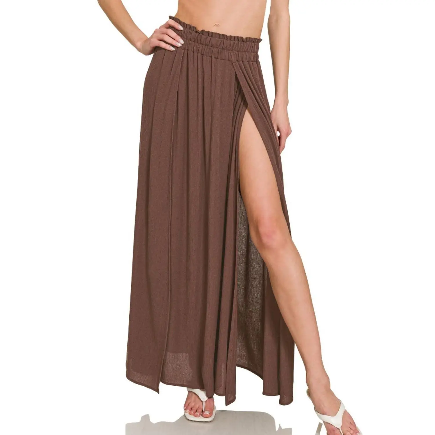 Karzza Woven Crinkle Gauze Long Skirt