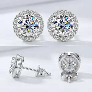 925 Sterling Silver Stud Earrings Simulated Moissanite Design for Students Girls Fashion Minimalist Round Earrings Jewelry