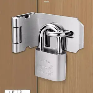 Stainless Steel Lock Set, 90 Degree Latches Padlock Clasp, Gate Hasp Staple, Door Shed Latch, Household Burglar-Proof Hardware