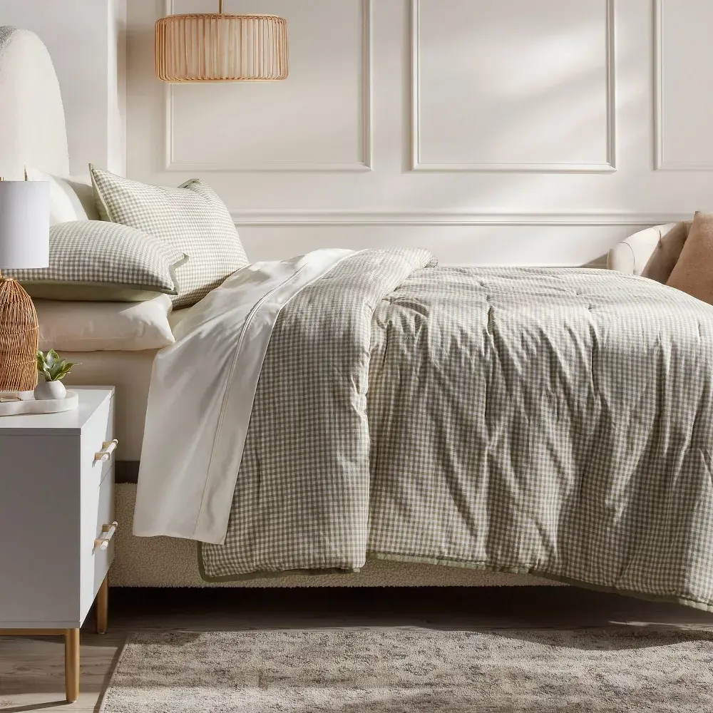 King Mini Gingham Comforter and Sham Set Moss Green - Threshold: Yarn Dyed Machine Washable