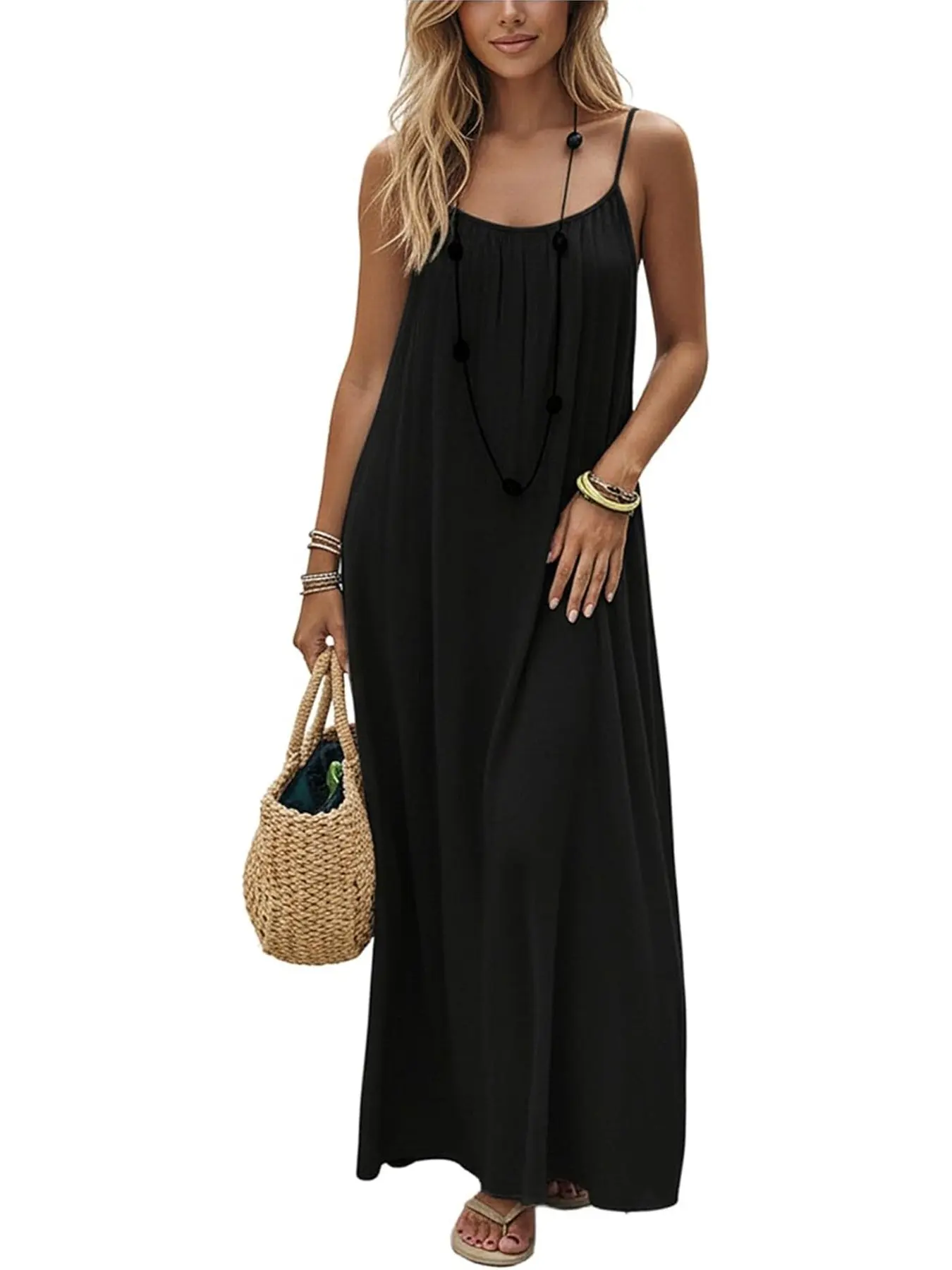 2026 New Spring Summer Women's Backless Spaghetti strap Sleeveless Beach Maxi Dress Loose Elegant Elegance Vacation Sundress Boho Sundresses Womenswear Suitable for Everyday Sports, Travel, Beach Vacation and Casual Daily Wear Boho Bohemian Dress