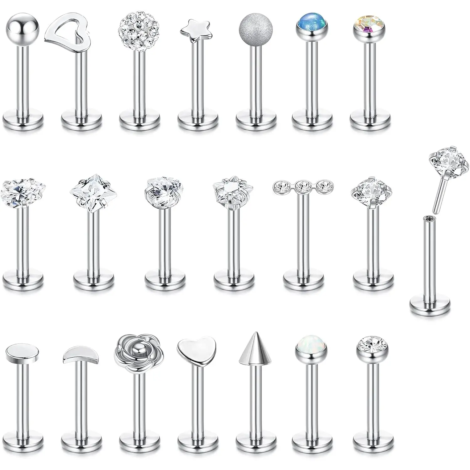 silver threadless lip rings