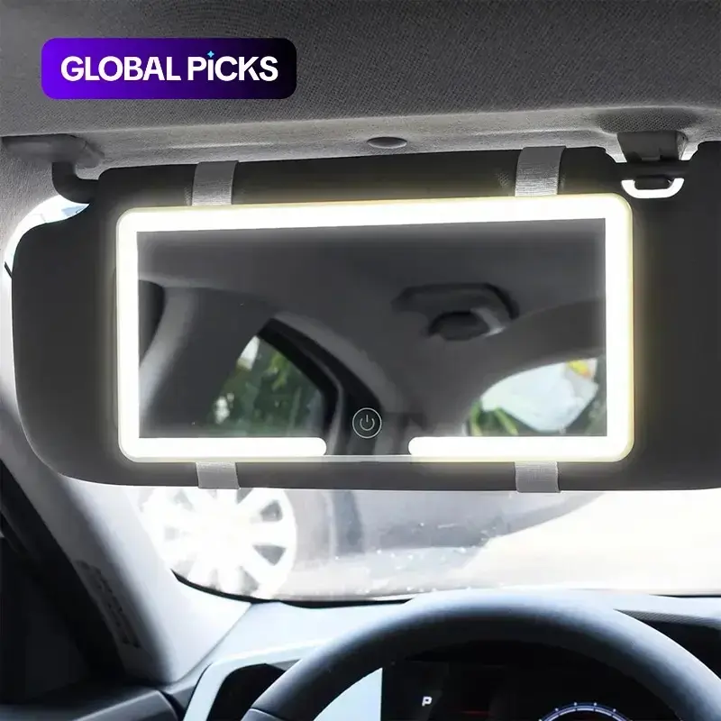 Car Sun Visor LED Mirror, Touch Control Dimmable Car Interior Mirror, Rechargeable Car Dashboard Mirror, Auto Accessories #GLOBAL PICKS