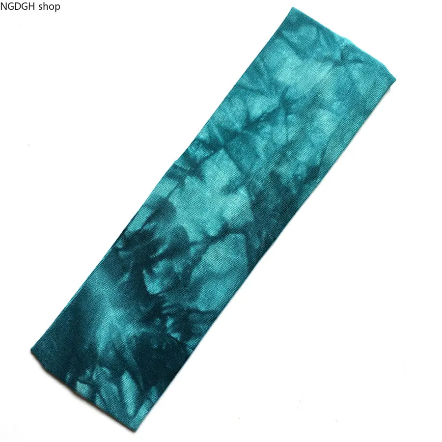 Unisex Teal Shibori Tie-Dye Polyester Head Wrap - Soft Stretch, Breathable, Long Boho Athleisure Sports Headband for Adult Yoga, All Seasons