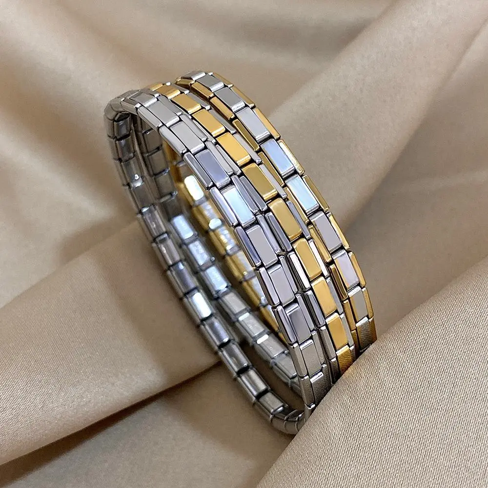 Greatera 5/10mm Two Tone Titanium Steel Bracelet Men Simple Elastic Metal Stainless Steel Watch Strap Women Detachable Bangle