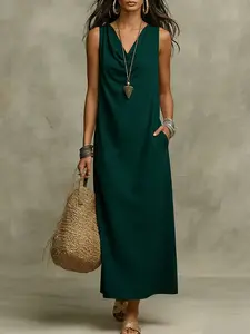 2026 New Alien Express Swinging Neck Loose Pocket Casual Dress, Women's Fashionable Daily Wear, Comfortable and Stylish