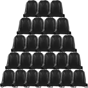 25 Pcs Black Drawstring Bags Bulk, Black Drawstring Backpack Bulk String Backpack Cinch Sack Pull Sport Gym Backpack Bags for Yoga Traveling Outdoor Sports