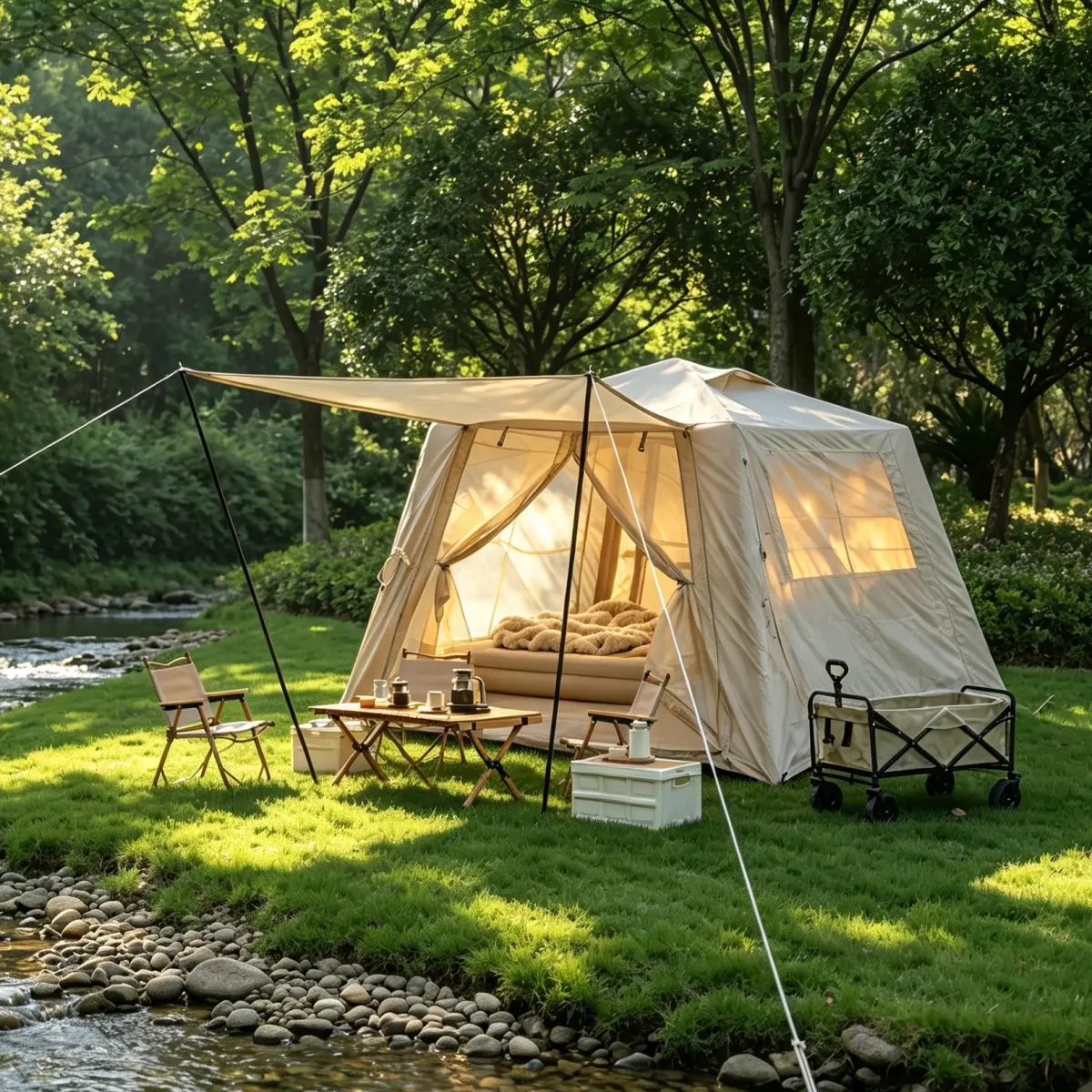 Aobtkel 4 Season Inflatable Camping Tent 5.76m² with Canopy Hand Pump Waterproof Oxford Fabric Roll-Up Roof Mesh Windows 360° Ventilation 2-3 Person Air Tent Compact Foldable for Camping Festival Picnic Backyard Outdoor Gift Idea