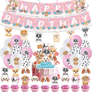 50 Birthday Decorations Including Birthday Banners, Cake Toppers, Cupcake Toppers, Balloons, Swirls For Dog Paw Print Birthday Party Supplies And Baby Shower Decorations