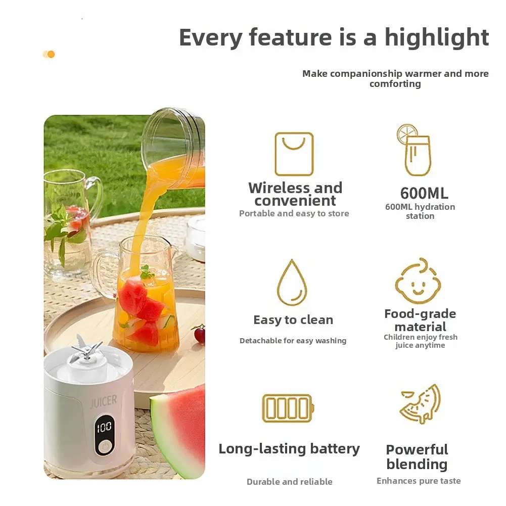 Portable Blender 600ML Electric Juicer Fruit Mixers USB Rechargeable Smoothie Mini Blender Personal Juicer