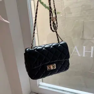 Bubble Shoulder Bag - Black Quilted Design with Chain Strap and Gold Detail