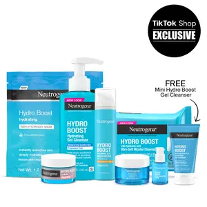 Neutrogena The Hydro Boost Glass Skin Edit - Full Hyaluronic Acid Skincare Hydration Kit, 7 Items and Free Gel Cleanser Gift