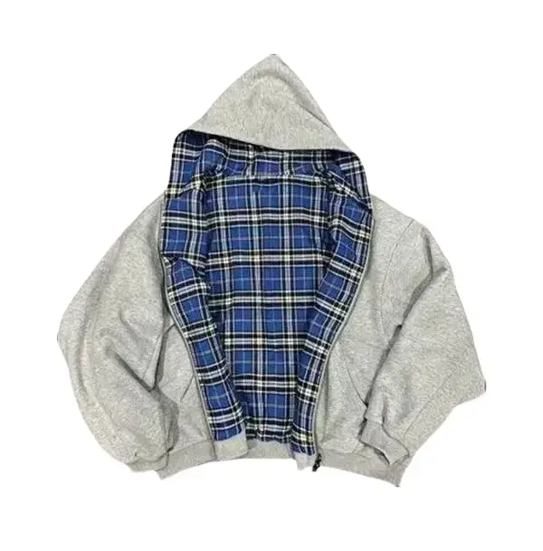 Y2K Reversible 2-in-1 Hoodie Jacket, Unisex Oversized Zip Up Hoodie, Vintage Plaid Lined Casual Streetwear Coat