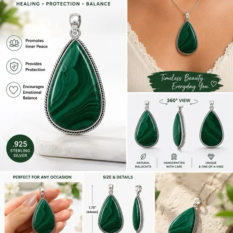 Malachite Teardrop Pendant | 925 sterling silver