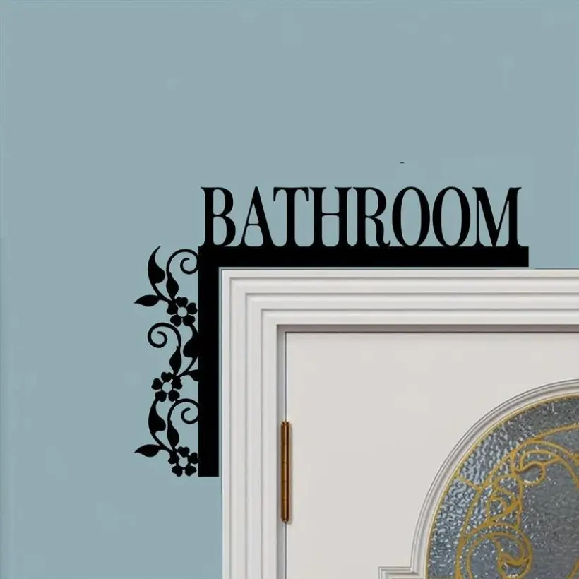 Bathroom Door Sign Decorative Floral Flower Metal Plaque - Wall Hanging Decor for Home & Room Bathroom Accessories, Home Accessory