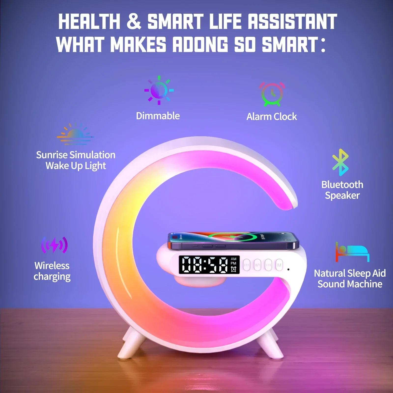 Multifunction RGB Light Bluetooth Speaker Alarm Clock 15W Wireless Charger Stand Pad Fast Charging Station