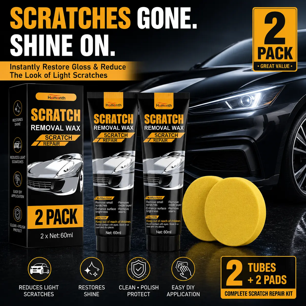 【Best-selling】2-Pack Scratch Removal Wax with Application Sponge