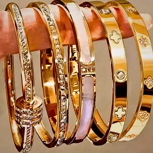 5PCS Personalized Multi-Color Stainless Steel Bracelet Set – Trendy Layered Bracelets for Women, Stylish Everyday Jewelry