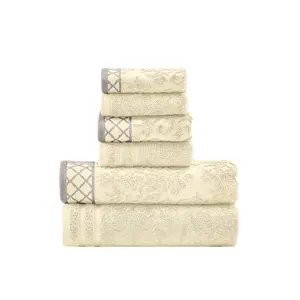 Modern Threads Embellished Border 6-Piece Cotton Towel Set, Ivory