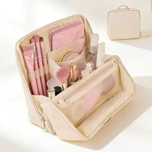 Makeup Bag,Large Capacity Cosmetic Bags for Women,Portable Toiletry Bag Free-Standing Brush Holder for Easy Access