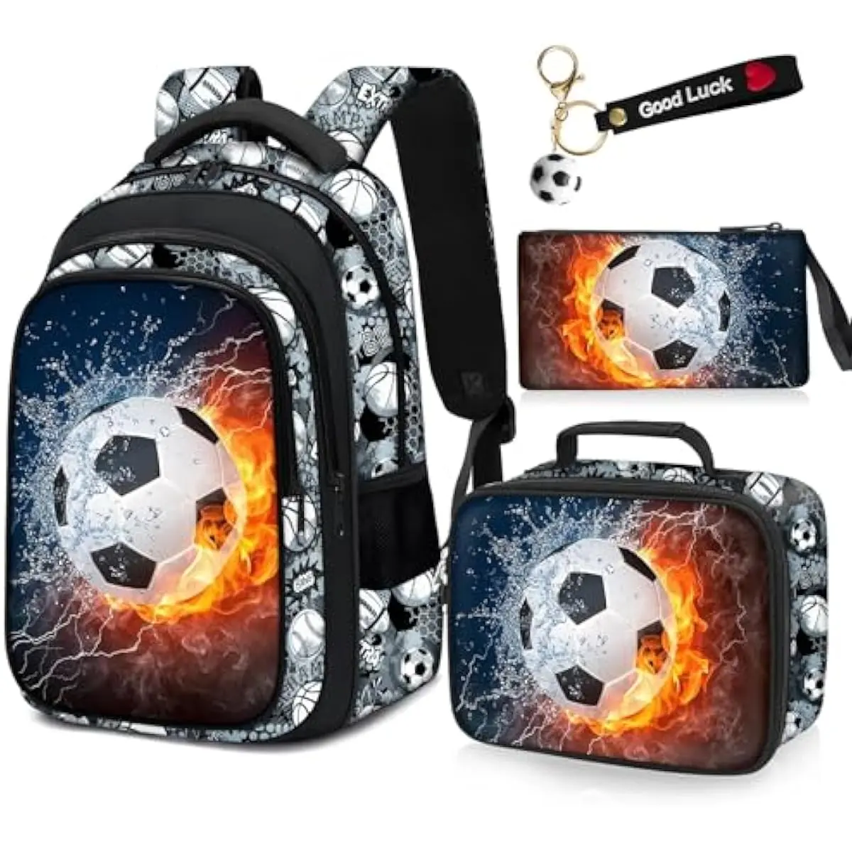 Stylish Soccer Backpack Set, 4-Piece 17" Lightweight School Bag for Boys & Teenagers with Lunch Box, Adjustable for Back to School Travel, Versatile, Ergonomic Design, Girls, Women, High-Permeability Material, Removable, Unmatched Utility, Young Teens, St