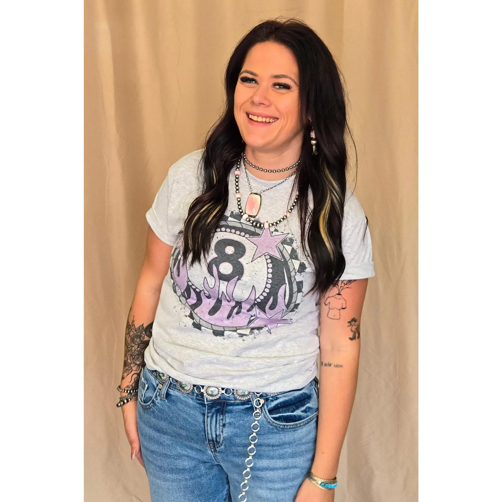 "Flaming 8 Ball" Western Graphic Tee — Jerzees Bold Retro Western Statement