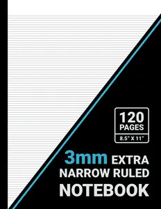 3mm Extra Narrow Ruled Notebook: 3mm Line Spacing, Ultra Narrow Lined Paper, 8.5" x 11", 120 Pages