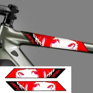 Bike Stickers, Road Bike Down Tube Anime Eyes Mountain Bike Decor JDM Waterproof Decal Accessories for Motorcycle Helmet